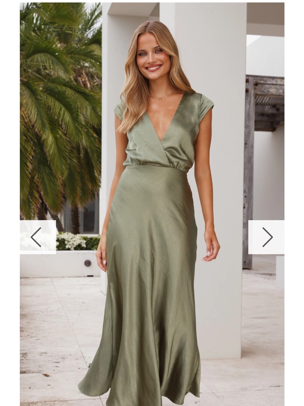 Satin Surplice Maxi Dress - Olive Green
